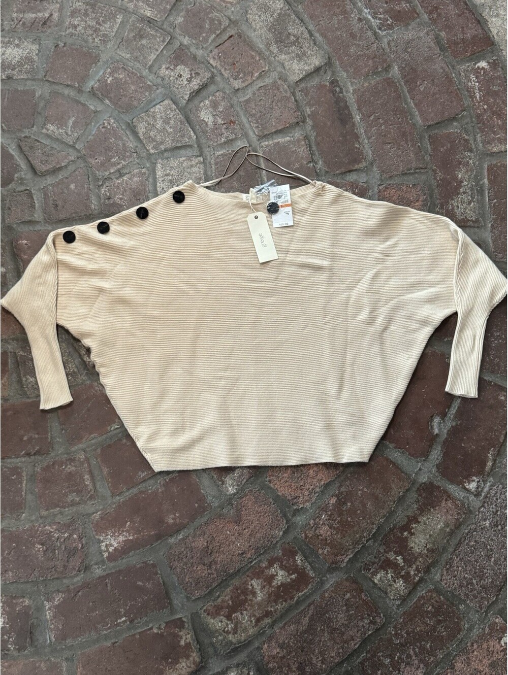 New With Tags Greige Shandy Beige Button-Shoulder Batwing Sweater Size S